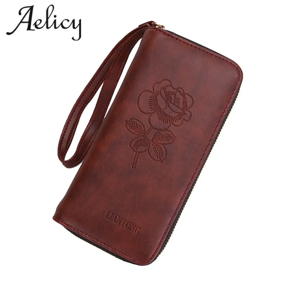 

Aelicy Women Wallets Rose Pattern Ladies Purse Zipper Brand Design Female Clutch Wallet Girl Money ladies wallet high capacity