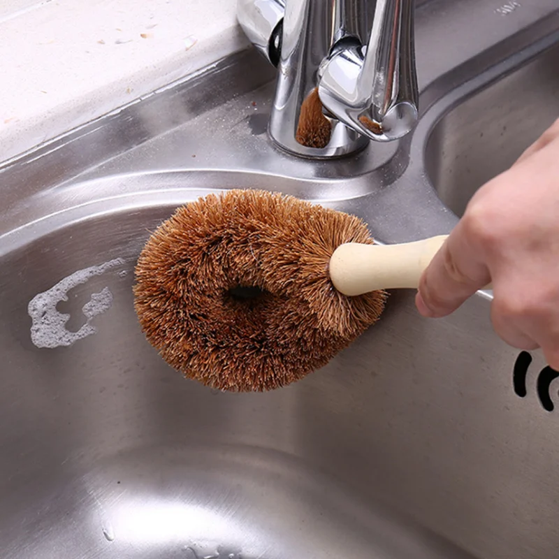 Натуральный кокос коричневый антипригарное масло длинная емкость с ручкой щетка для мытья посуды щетка для очистки масла можно повесить Кисть типа кухонные принадлежности