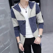 Осень мужской вязаный кардиган пальто тонкий длинный вязаный досуг куртка для мужчин