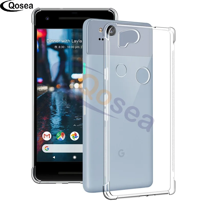 Qosea для Google Pixel 2 Чехол прозрачный тонкий мягкий силиконовый Ultra Clear ТПУ подушки
