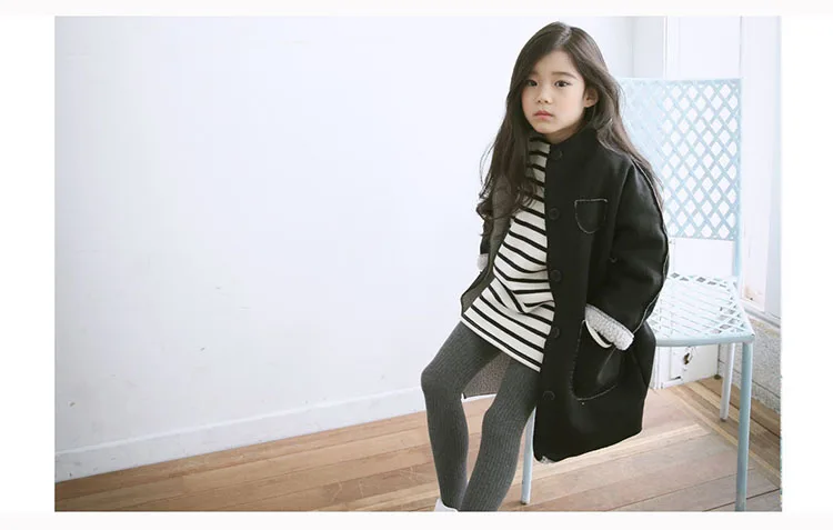 black fleece long girls coats for kids winter 2017 cotton jackets baby big girl tops clothing children mandarin collar coat girl (9)