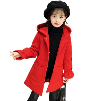 

2018 Baby Girls Autumn Winter Embroidery Wool Coat Kid Princess Trench Coat Girl School Hooded Christmas Teenage Coat Hot