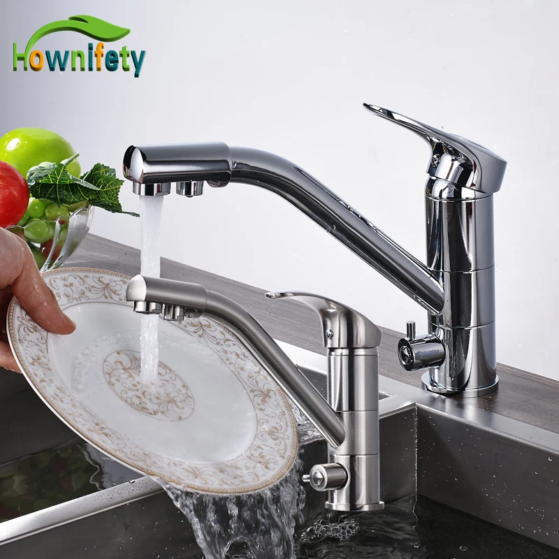 

Chrome And Brushed Nickle Pure Water Faucet Two Water Spout Kitchen Sink Mixer Tap Purification Faucet