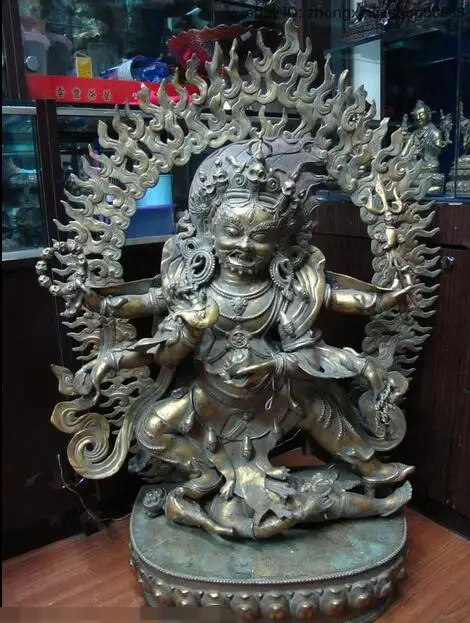 38.5 "Огромный Тибет 100% бронзовый Золотой Шесть Рук Махакалы Будда Ваджрабхайравы Статуя