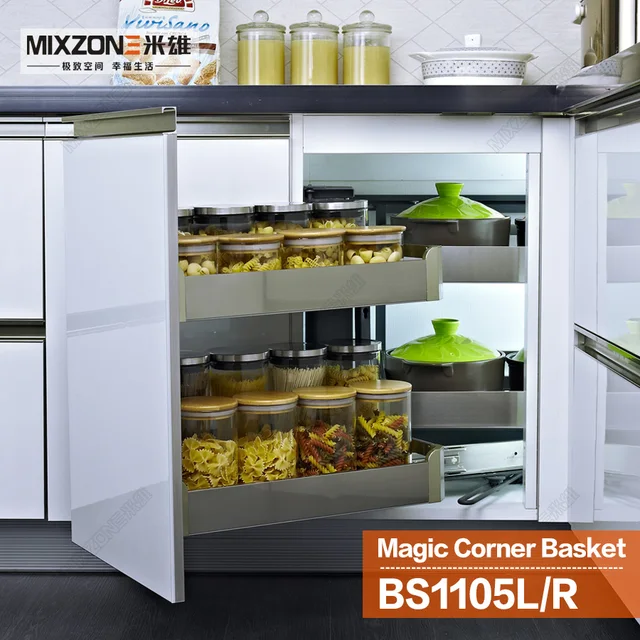 Eco Friendly Stainless Steel Kitchen Cabinet Magic Corner Sliding Eco Friendly Stainless Steel Kitchen Cabinet Magic Corner Sliding Basket Pantry Dish Storage Pull Out Drawer Mixzone Bs1105l