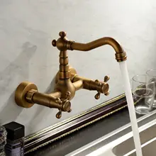 Antique Brass Wall Mounted Swivel Spout Bathroom Sink Faucet Double Handle Mixer Tap Wall Mounted ZD515 Antique Brass Wall Mounted Swivel Spout Bathroom Sink Faucet Double Handle Mixer Tap Wall Mounted ZD515