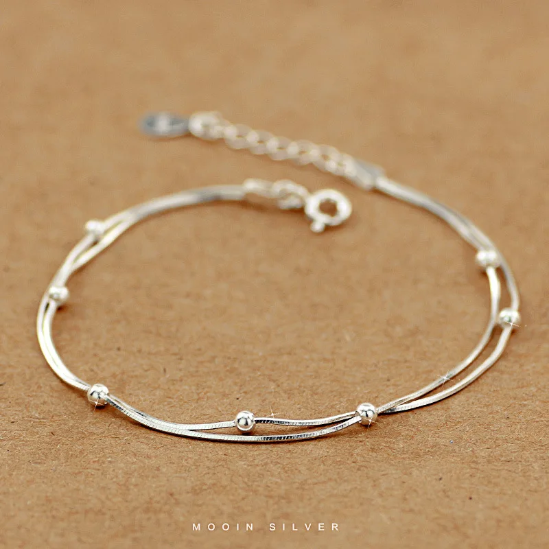 

Fashion Lady Simple Double-layer Silver Hand Chain With Small Ball Pendant Woman Bracelet