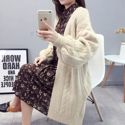 Autumn  Winter Women's Sweater Cardigans Pull Hiver Femme 2019 Fashion Sweater Women Long Section Sweater Coat Lantern Sleeve (4)