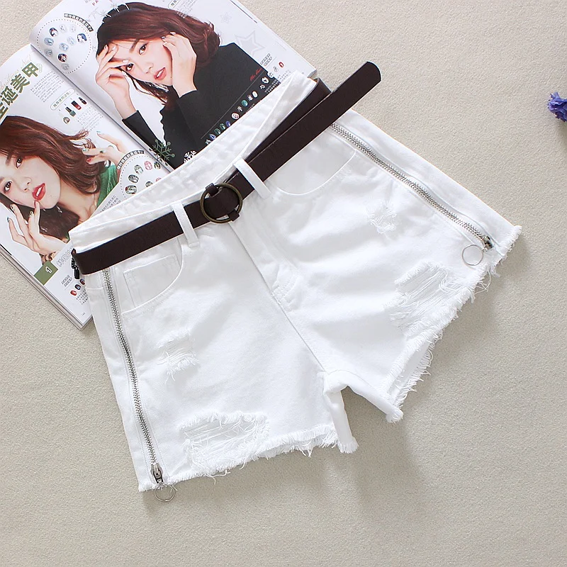 

2019 White Women's Denim Shorts Summer Spring High Waist Jeans Zippers Wide Leg Shorts England Style Cotton Denim Shorts 2008