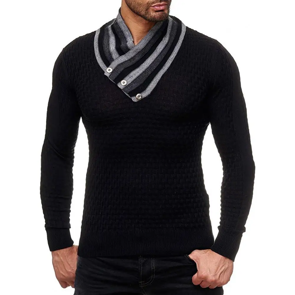 

Fashion Men Winter Striped High Neck Long Sleeve Casual Sweater Slim Fit Jumper Top