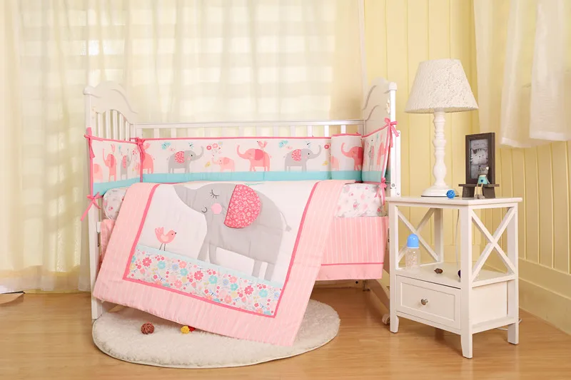 pink elephant baby crib bedding