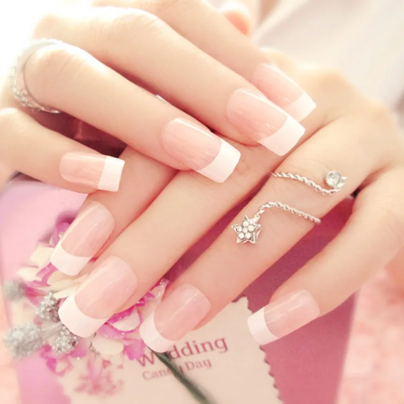24 шт./партия, французские накладные ногти с клеем для женщин, свадебные накладные ногти для невесты, Длинные накладные ногти, искусственные ногти, аксессуары для дизайна - Цвет: Белый