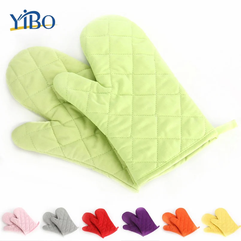 

2pcs Pure Color Cotton Baking Gloves Anti-slip Cross Pattern Finger Guard Baking Pot Mitts Heat-Resistant Kitchen Cooking Gloves