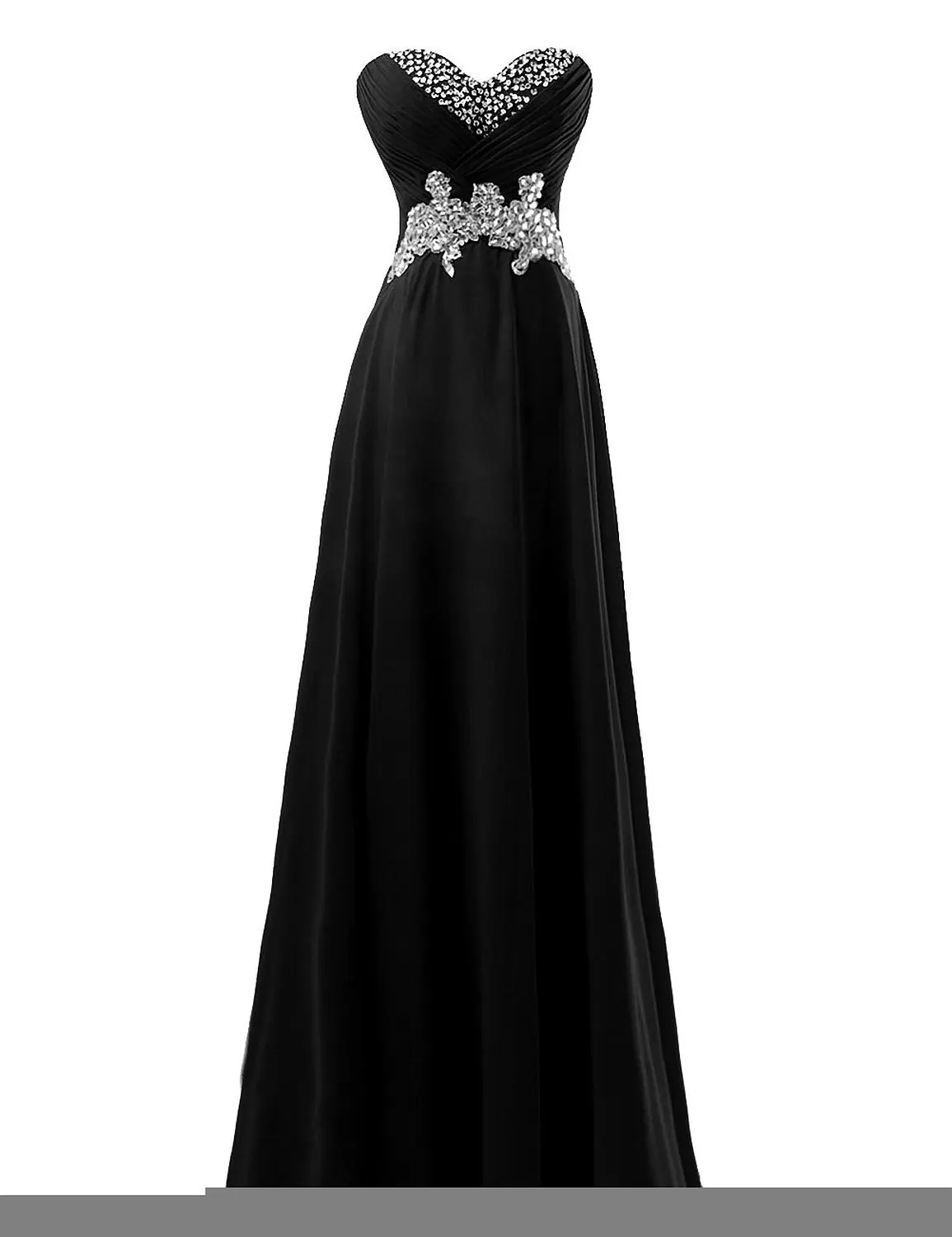 Nitree Rhinestone Strapless Sweetheart Evening Gowns Long Chiffon Prom