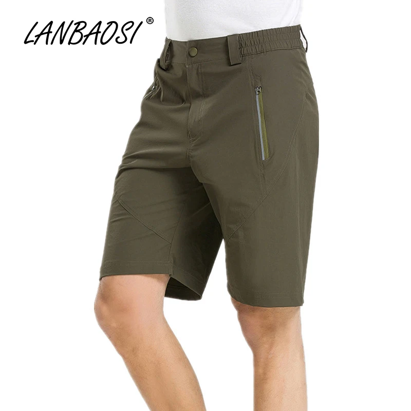 

LANBAOSI Outdoor Sports Summer Men's Hiking Shorts Quick Dry Breathable Reflective Stripe Elastic Waist Traveling Cargo Short