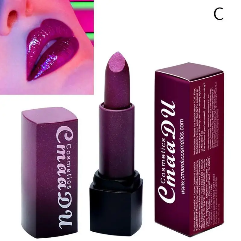 CmaaDu Moisturizing Metal Dark Red Purple Lipstick Shiny Shimmer Lip Makeup Pearlescent Lipsticks Durable Waterproof Lip Stick - Цвет: C