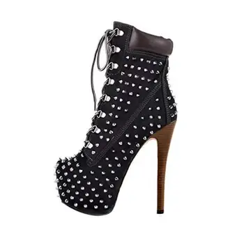 

Autumn hot selling rivets studded lace-up ankle boots for woman 2019 fashion high quality suede platform riding boots
