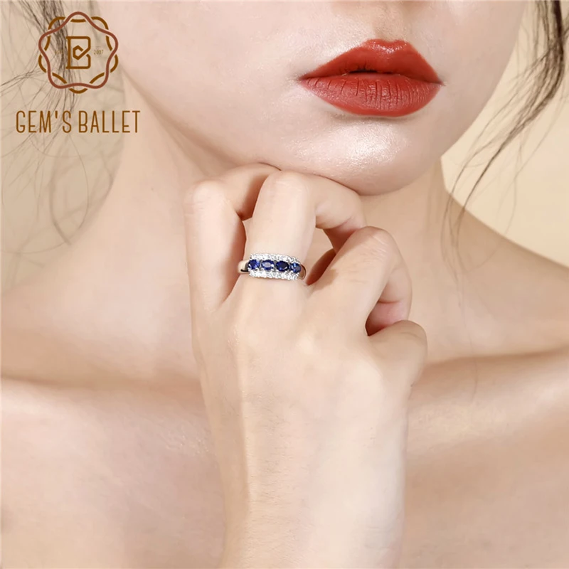 

GEM'S BALLET 0.92Ct Natural Vintage Blue Sapphire Ring 925 Sterling Silver Wedding Rings For Women Valentine's Day Jewelry