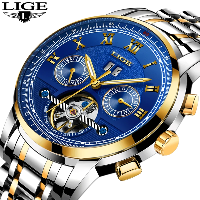 

Top Brand Luxury LIGE Watches Mens Tourbillon Automatic mechanical Watch Fashion Waterproof Business Clcok Men Relogio Masculino