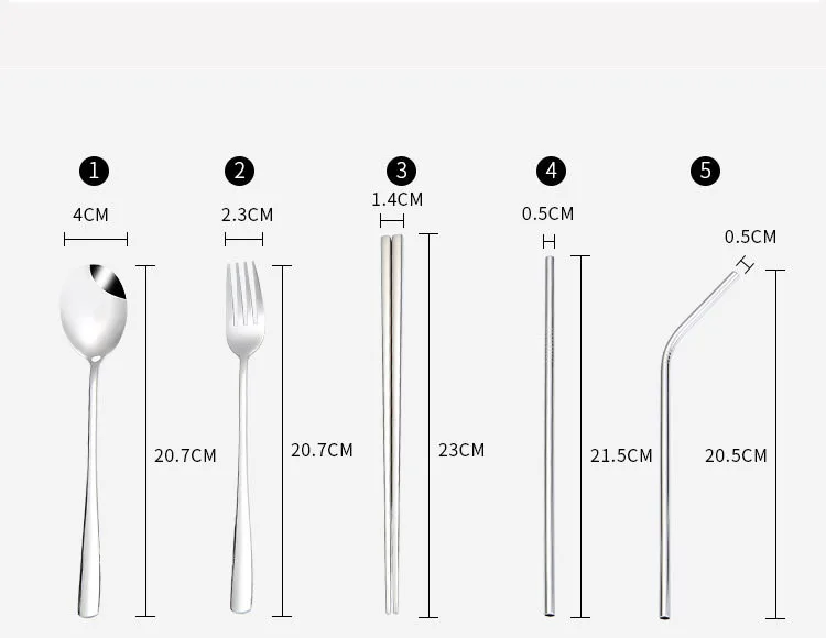 5 шт./компл. Нержавеющая сталь многоразовый набор посуды столовые приборы металла питьевые Соломки с ложкой палочки дозирующая детская ложка для кисти вилка в сумку для переноски