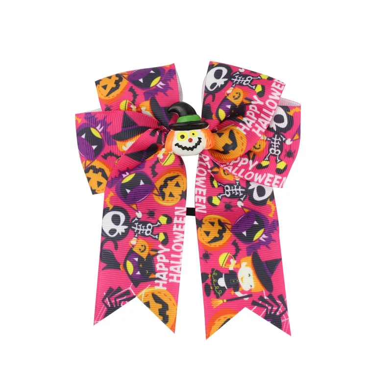 Fashion Cute Printed Cheer Bow for Girls Grosgrain Ribbon Large Hair Bow With Elastic For Girls Hair Accessories (16)