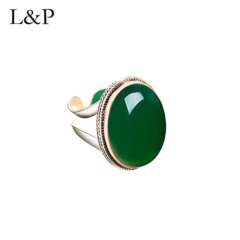 L & P винтажные кольца из настоящего серебра Овальный халцедон для женщин