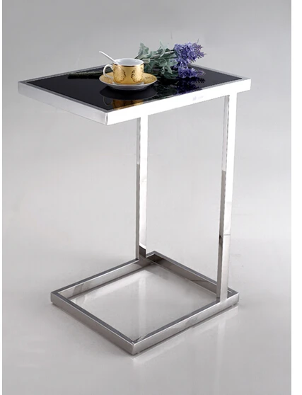 Stainless steel side table. Mobile toughened glass small tea table. The sofa side table Stainless steel side table. Mobile toughened glass small tea table. The sofa side table