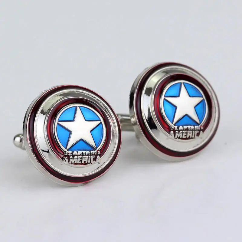 

Hot Super Hero The Avengers Captain America Shield Silver Plated Cufflinks