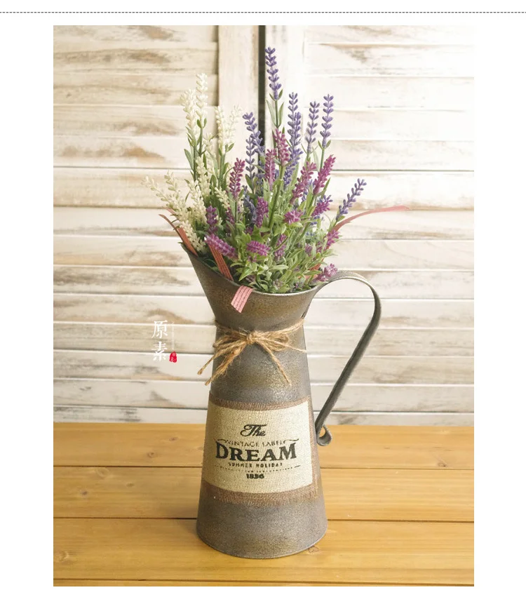 French Country American Pastoral Retro Portable Tin Vase Of Flower