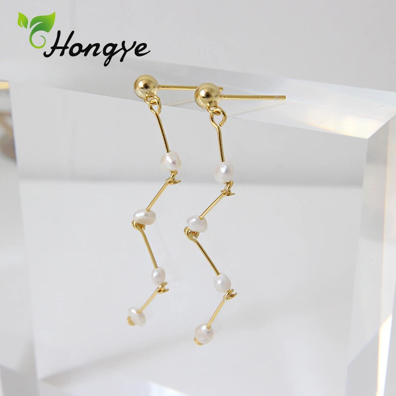 

Hongye Baroque Pearl Drop Earrings for Women Curved Gold Color Long Dangling Female Trendy Brincos Silver 925 Jewelry Bijoux