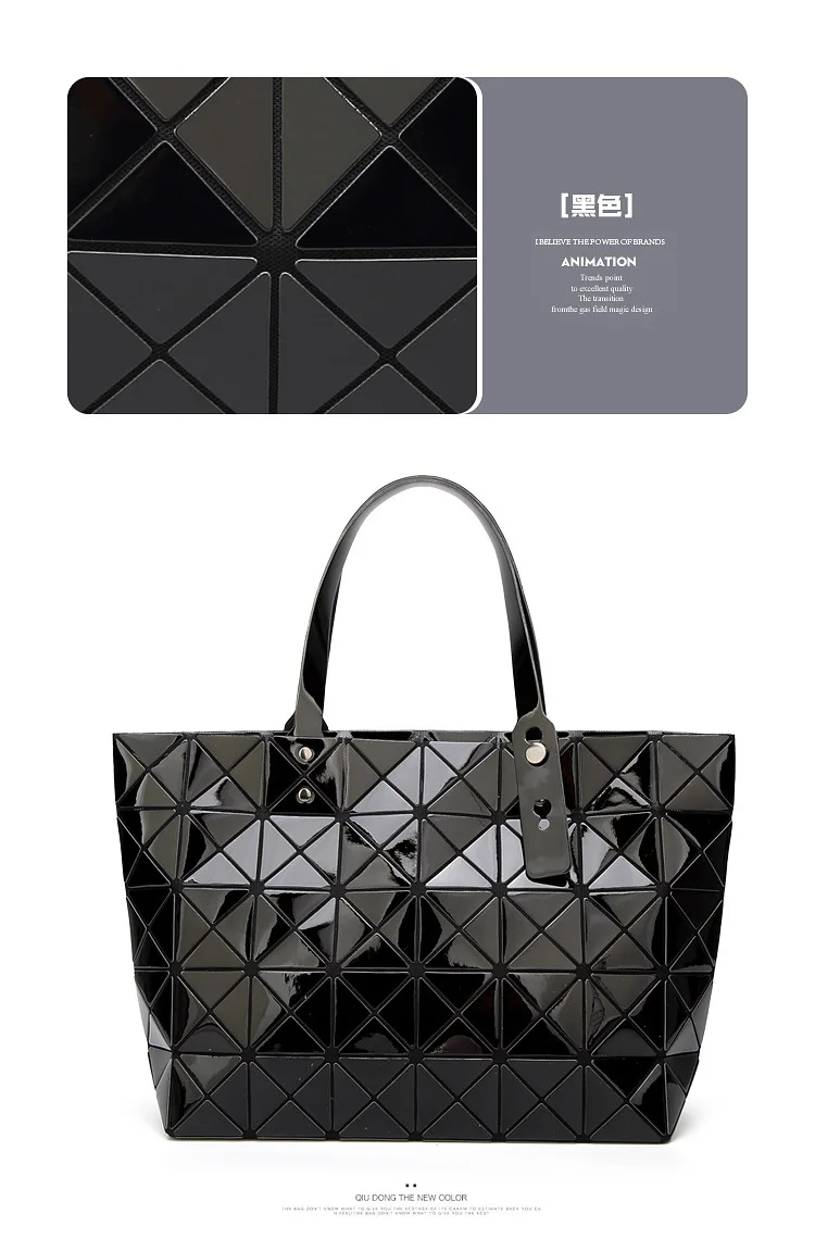 ZYJ Deformable Women Laser Geometry Quilted Plaid Pearlescent Handbag Shoulder Bags Casual Sequins Lattice Foldable Tote Bag (13)