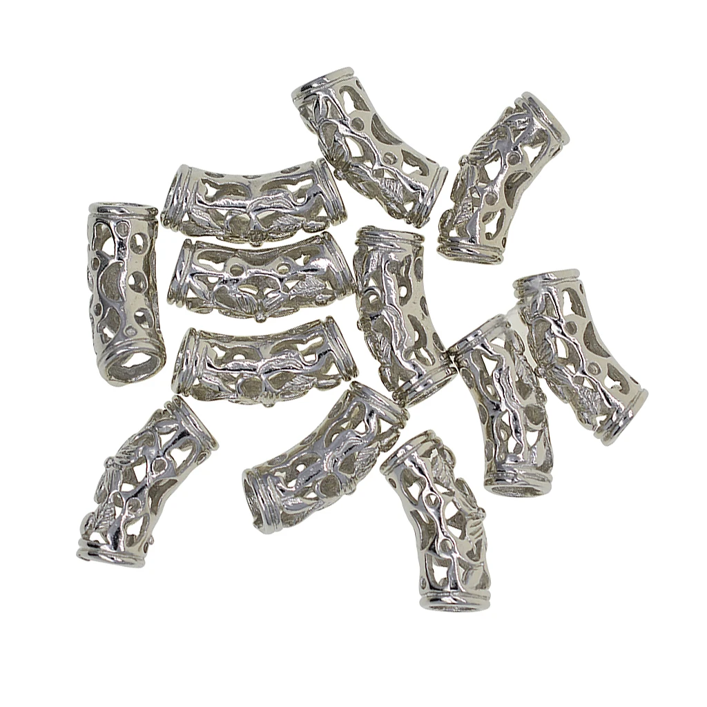 12 Pcs Filigree Tube Beads Curved Hollow Flower Spacer Metal 5.5 mm Hole for Bracelets Necklaces Jewelry Making | Украшения и