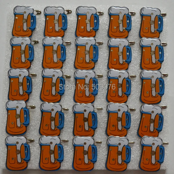

Free shipping 200pcs/lot Cartoon Beer Mug LED Flashing Light Up Badge/Brooch Pins for Christmas Gifts party favors