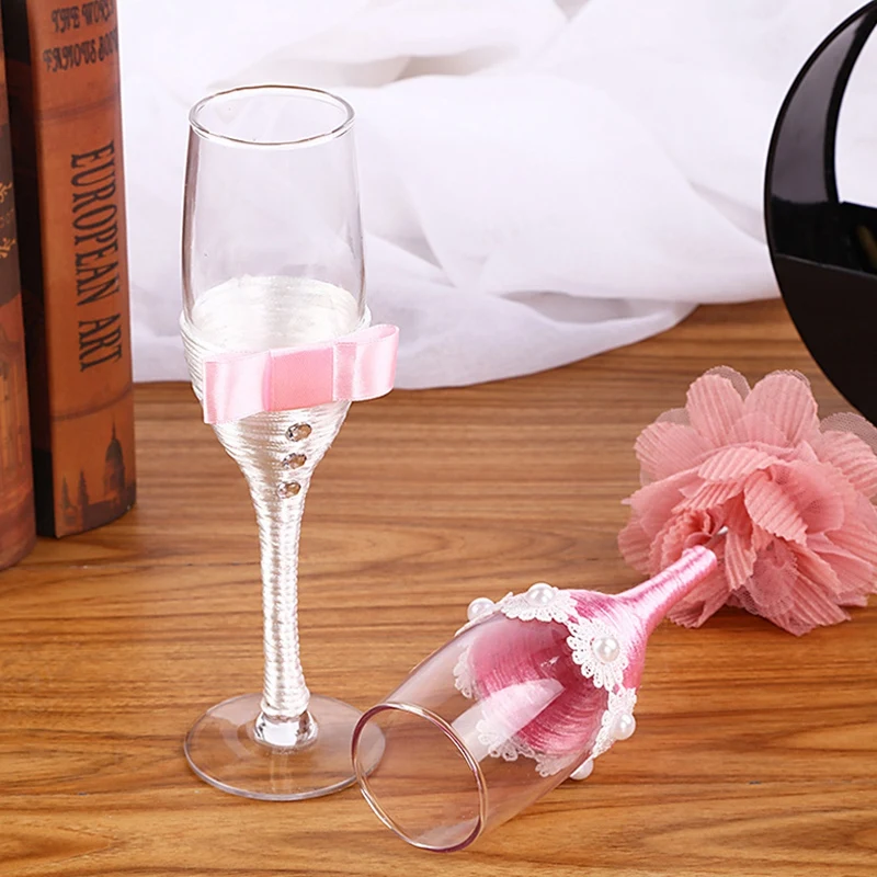 NHBR-2Pcs Set Wedding Glass Creative Red Wine Glass High Foot Crystal Glass Gold Silver Double Cup Lovers Cup Birthday Gift