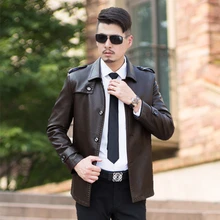 Spring and Autumn male fashion leather men’s clothing leather clothing male turn-down collar outerwear Leather Jackets And Coats