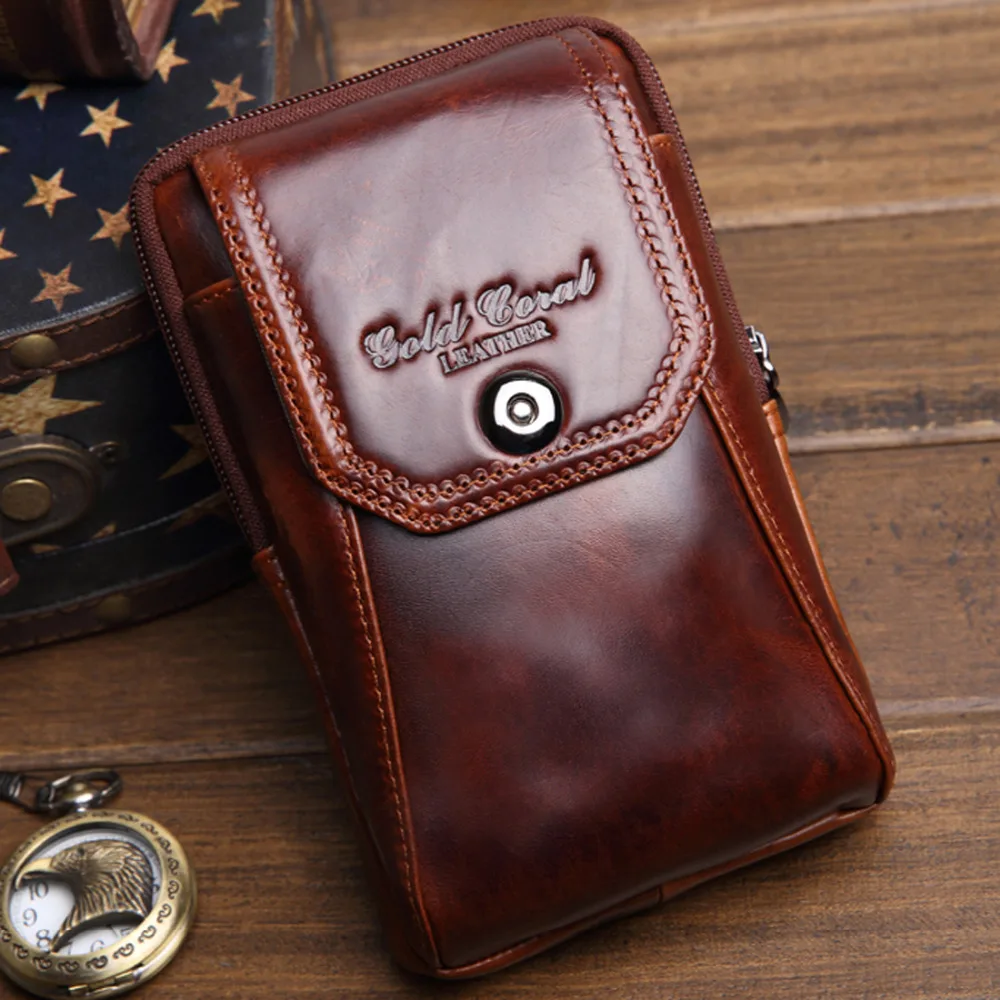 New Men Genuine Leather Cowhide Hook Cell Mobile/Phone Case Cover