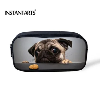 

INSTANTARTS Cute Animal Pug Dog Print Children Pencil Bags Casual Small Pen Pouch for Kids Girls Women Travel Makeup Cometic Bag