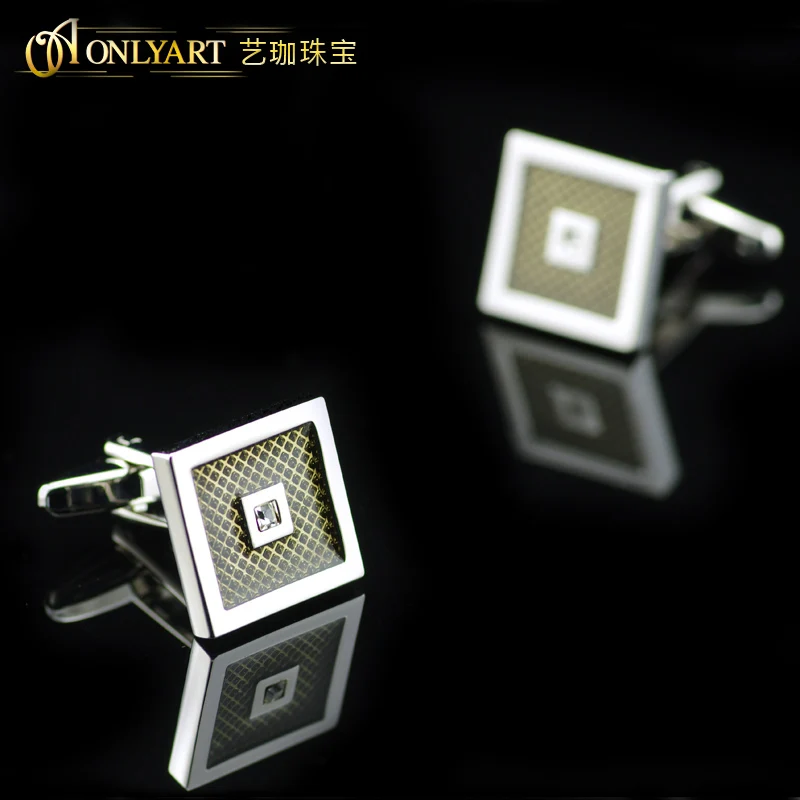 

OnlyArt silver square cufflinks men button with stone cufflink black rhodium plated