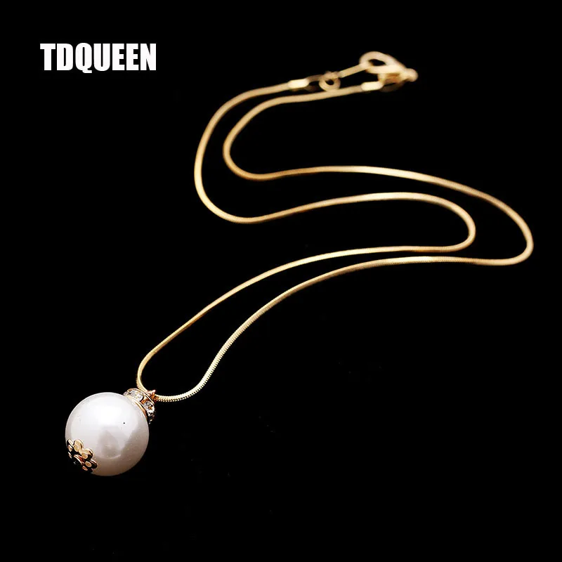 White Pearl Pendant Necklace Choker for Women Gold-color Metal Chain Round Simulated Pearl Statement Necklace 2018 Big Necklaces (2)