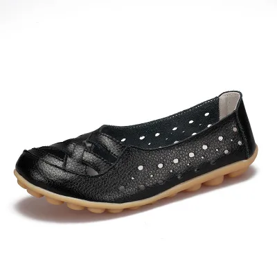 Mstacchi/ г. летние туфли на плоской подошве с вырезами, женская обувь без шнуровки для отдыха, удобная женская обувь для вождения, женская обувь без застежки, размер 35-44 - Цвет: Black