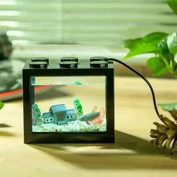 

USB LED Light Mini Betta Fish Tank Bowl Turtle Aquarium Desktop Decor Building Block Office Home Table Decoration Feeding Box