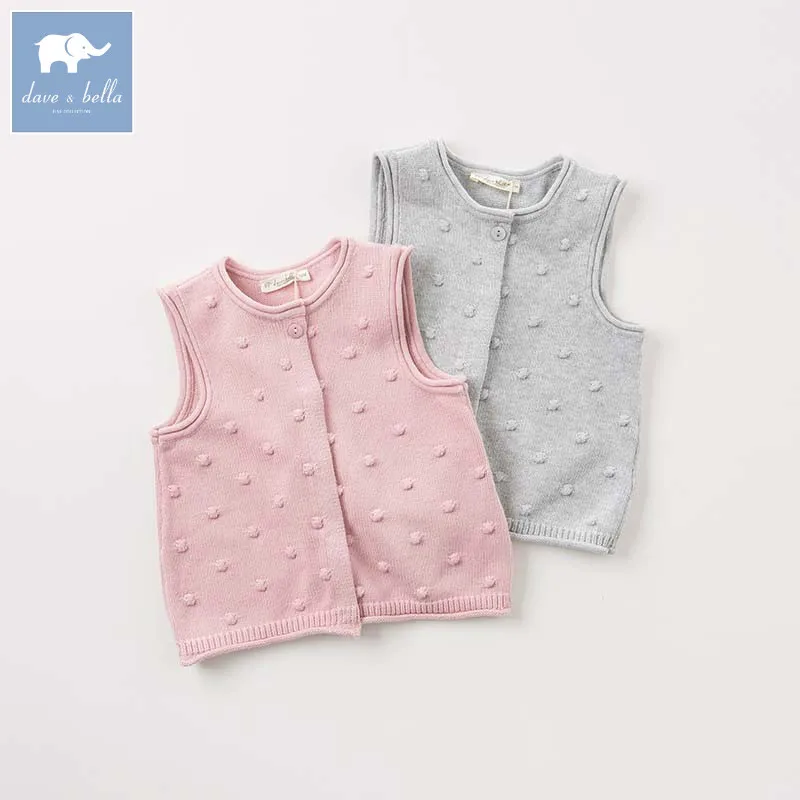 

DBA7960 dave bella autumn baby sleeveless knit vest girls lovely coat children knitted sweater 1 piece