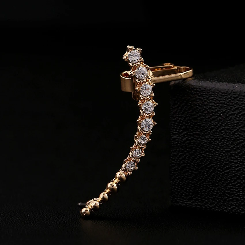 

ZLDYOU New Piercing Jewelry Women Gift Full Crystal Ear Cuff Line Shape Rhinestone Earcuff Gold Silver Plated Clip Earrings