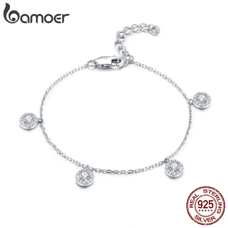 

BAMOER 925 Sterling Silver Round Circle Dazzling CZ Crystal Women Bracelets Bangles for Women Sterling Silver Jewelry SCB100