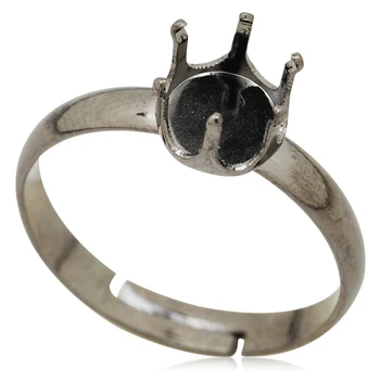 

Vintage Finger Ring Blanks Setting Adjustable, 6MM Crown Bezel Finger Ring Findings-10012411