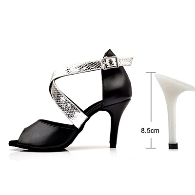 Профессиональная женская Обувь для бальных и латиноамериканских танцев черная обувь для танго из натуральной кожи женская обувь для сальсы женская обувь на высоком каблуке 8,5 см - Цвет: Black 8.5cm