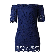 2019 Hot Womens Elegant Dress Short Sleeve Lace Hollow Off Shoulder Bodycon Mini Dress Ladies Casual Party Dress Multicolor open shoulder sleeve womens lace dress