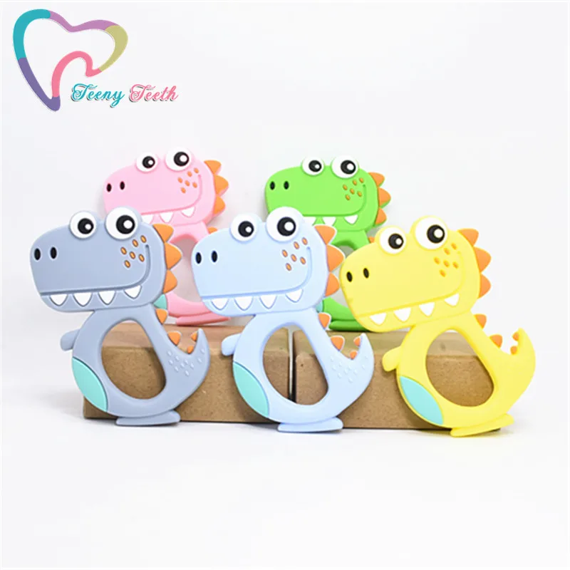 

1 PC Baby Silicone Cartoon Dino Teethers BPA Free Teething Toy Animal Dinosaur Baby Ring Teether Silicone Beads DIY Chain