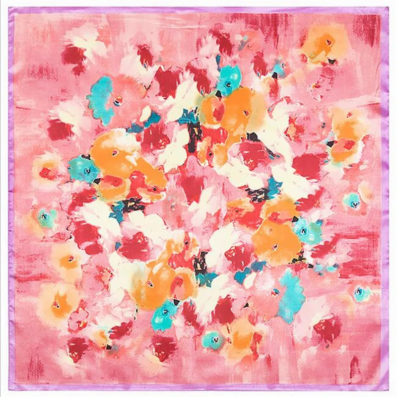 

New 60x60cm Spring Style Silk Scarf Women Scarf Oil Painting Flower Pattern NeckerChief Bandana Large Square Scarf Lady Gift