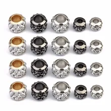 20 pièces Strass Perles De Cristal Rondes Or Couleur Argent Grand Trou Perles D'espacement pour Bijoux Bracelet À BRICOLER SOI-MÊME Collier En Gros